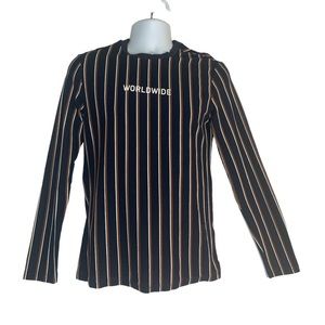 SHEIN Men Long Sleeve Striped Worldwide Graphic Tee Size S